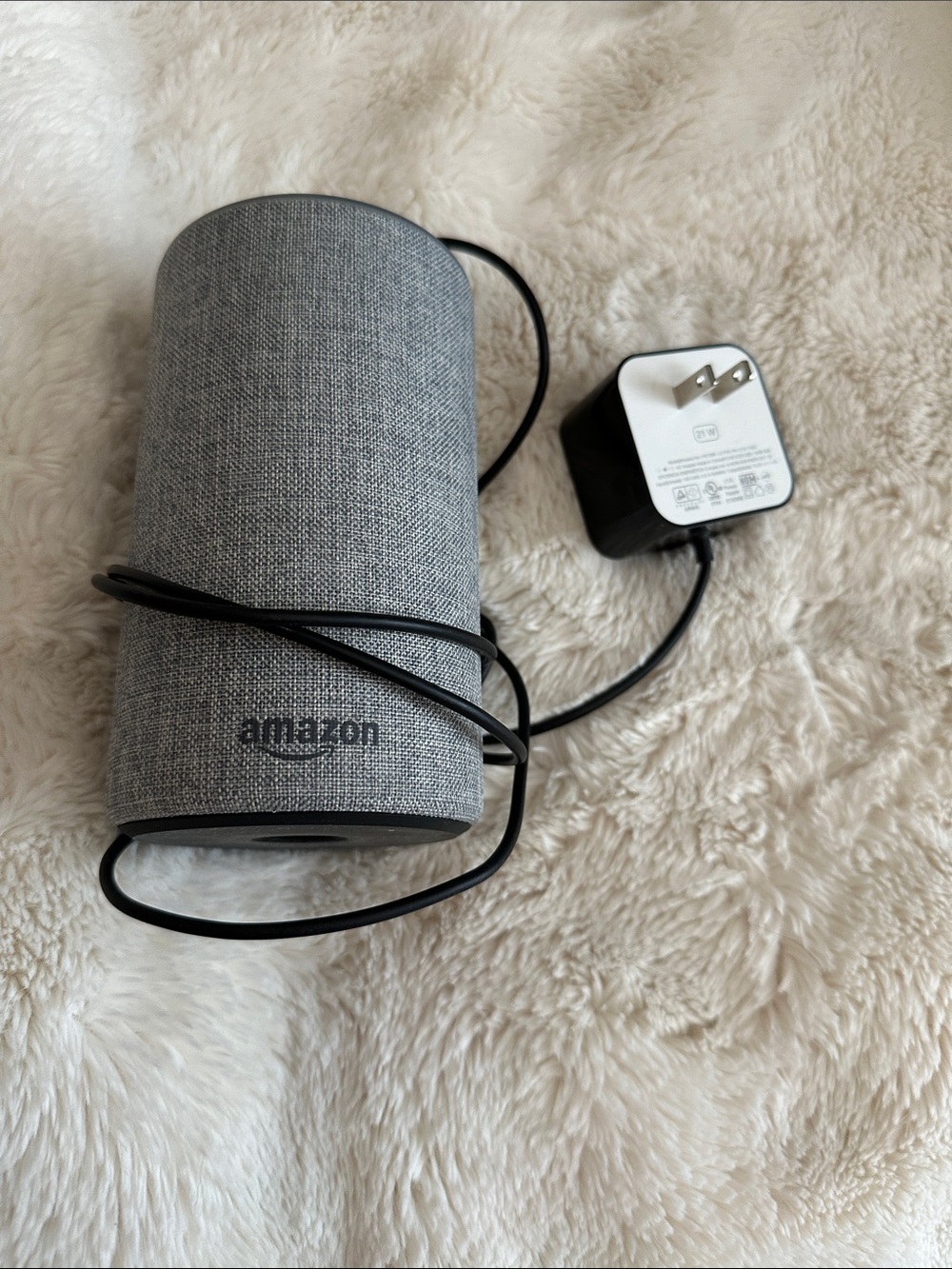 Amazon Echo Speaker in Light Gray with Power Adapter